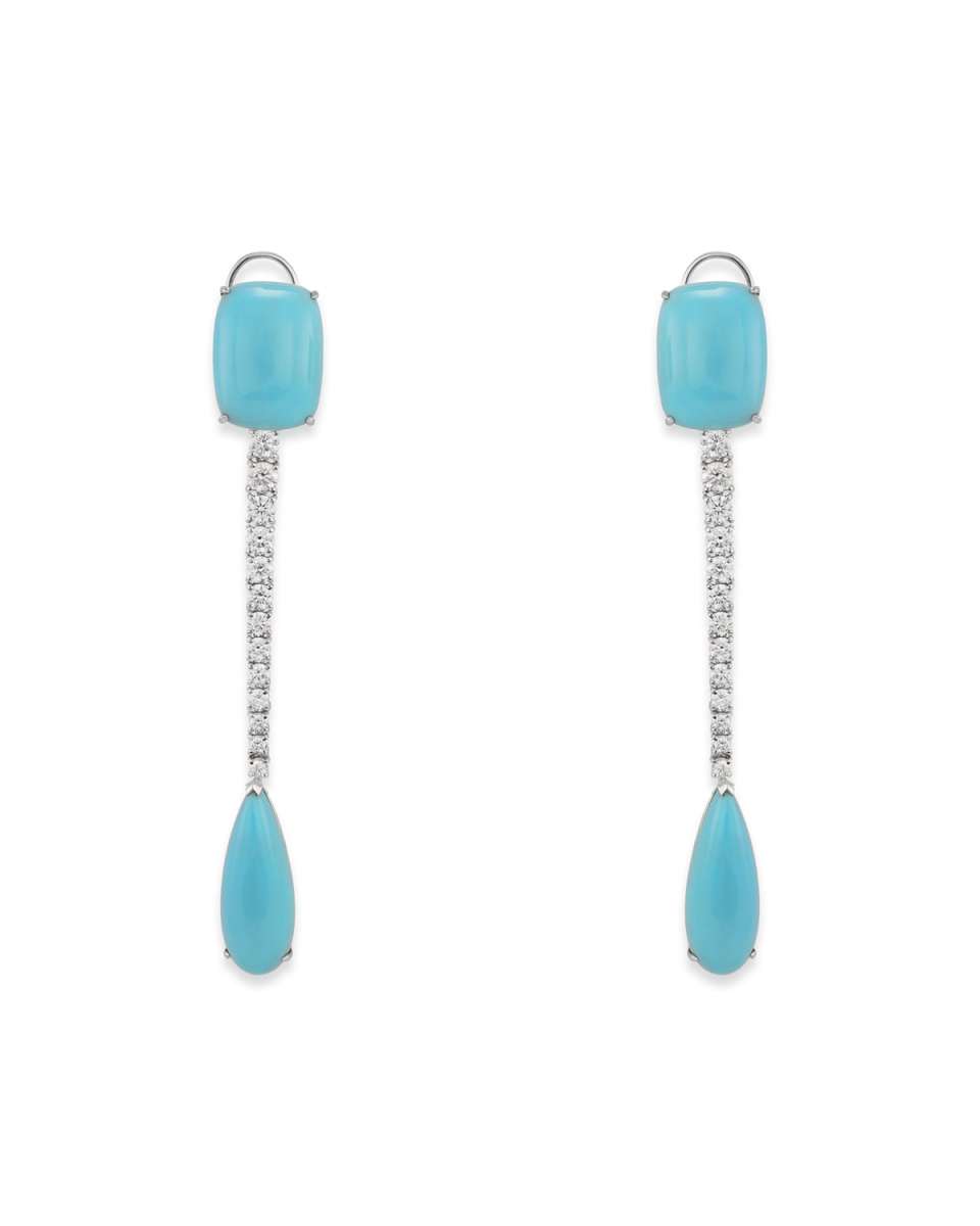 18k White Gold Diamond and Turquoise Earrings